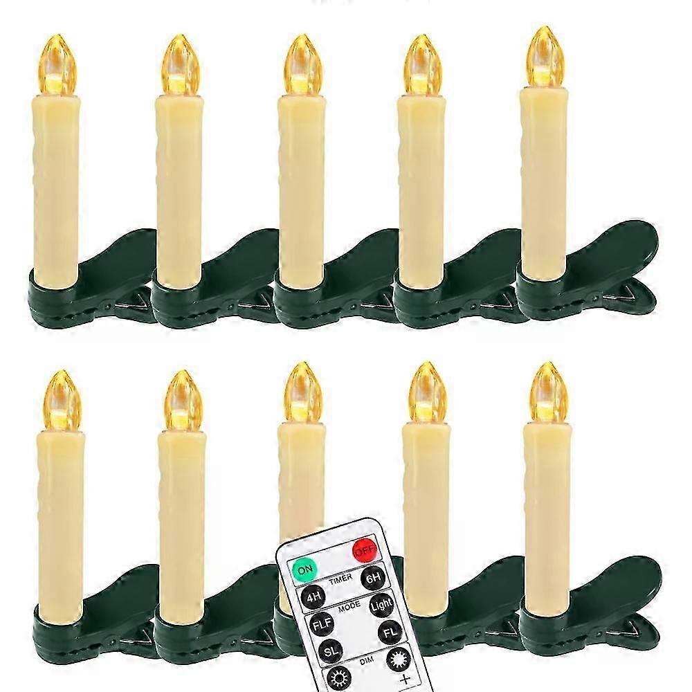 10PC Flameless Taper Candles with Timer Remote Clip On LED Candle Lights for Christmas Tree Battery Operated LED Window Candles