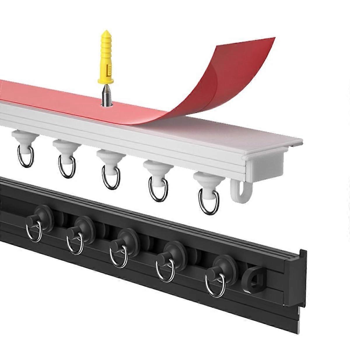 Ultra Thin Aluminum Ceiling Curtain Track 370cm with Smooth Glide, Drill for Room Divider and Shower Curtain White