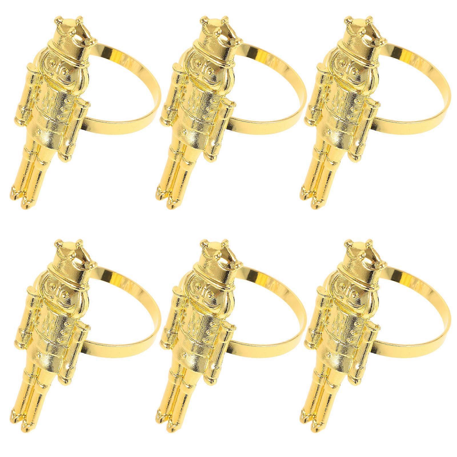 Nutcracker Shaped Napkin Buckle for Table Decor 6Pcs Golden Metal