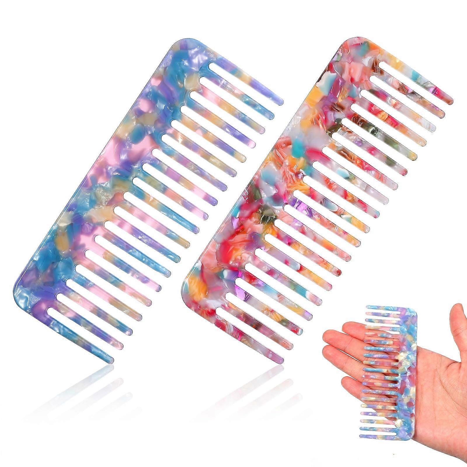 Wide Tooth Comb Set for Curly Hair, 2 Pack Gentle Detangling Dual Color Travel Size