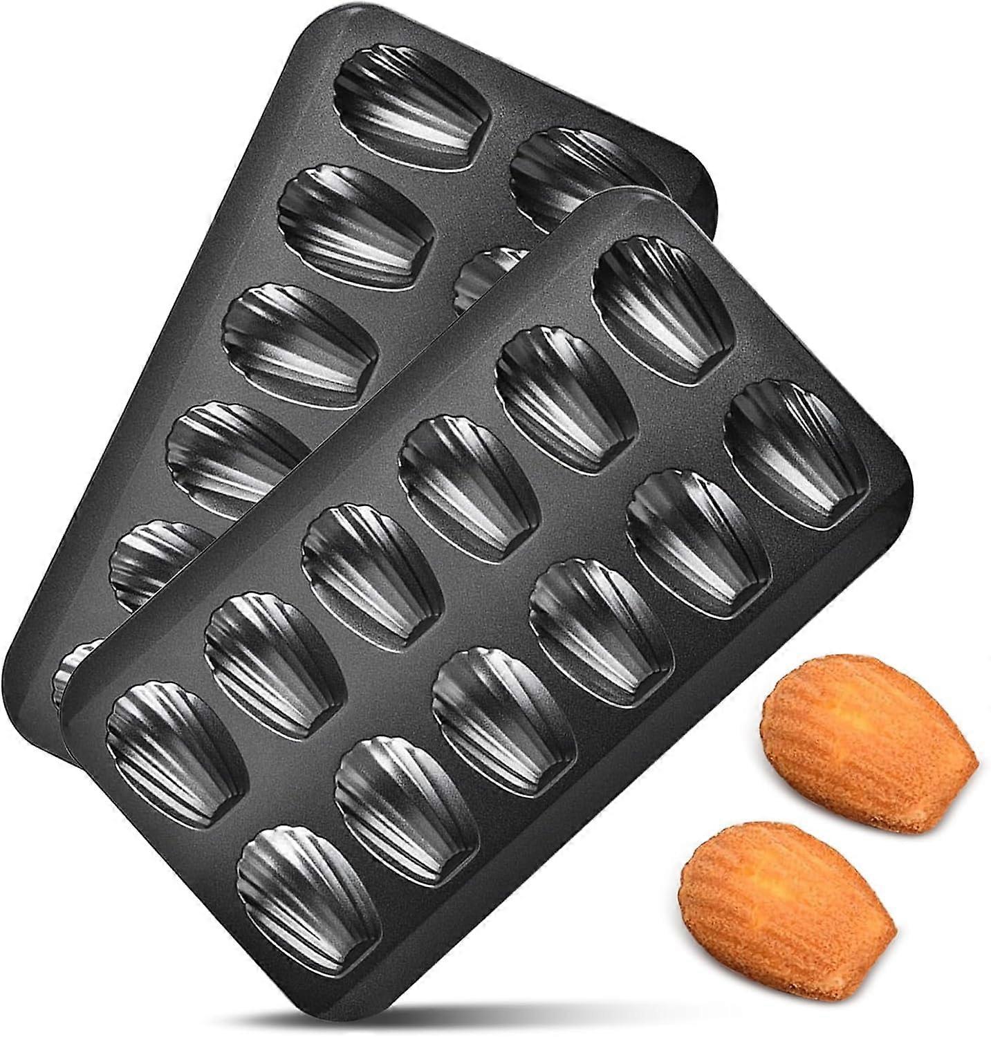 2pc Nonstick Madeleine Baking Pan, 12Cavity Carbon Steel Shell Shape Cookie Tray, Dishwasher Safe