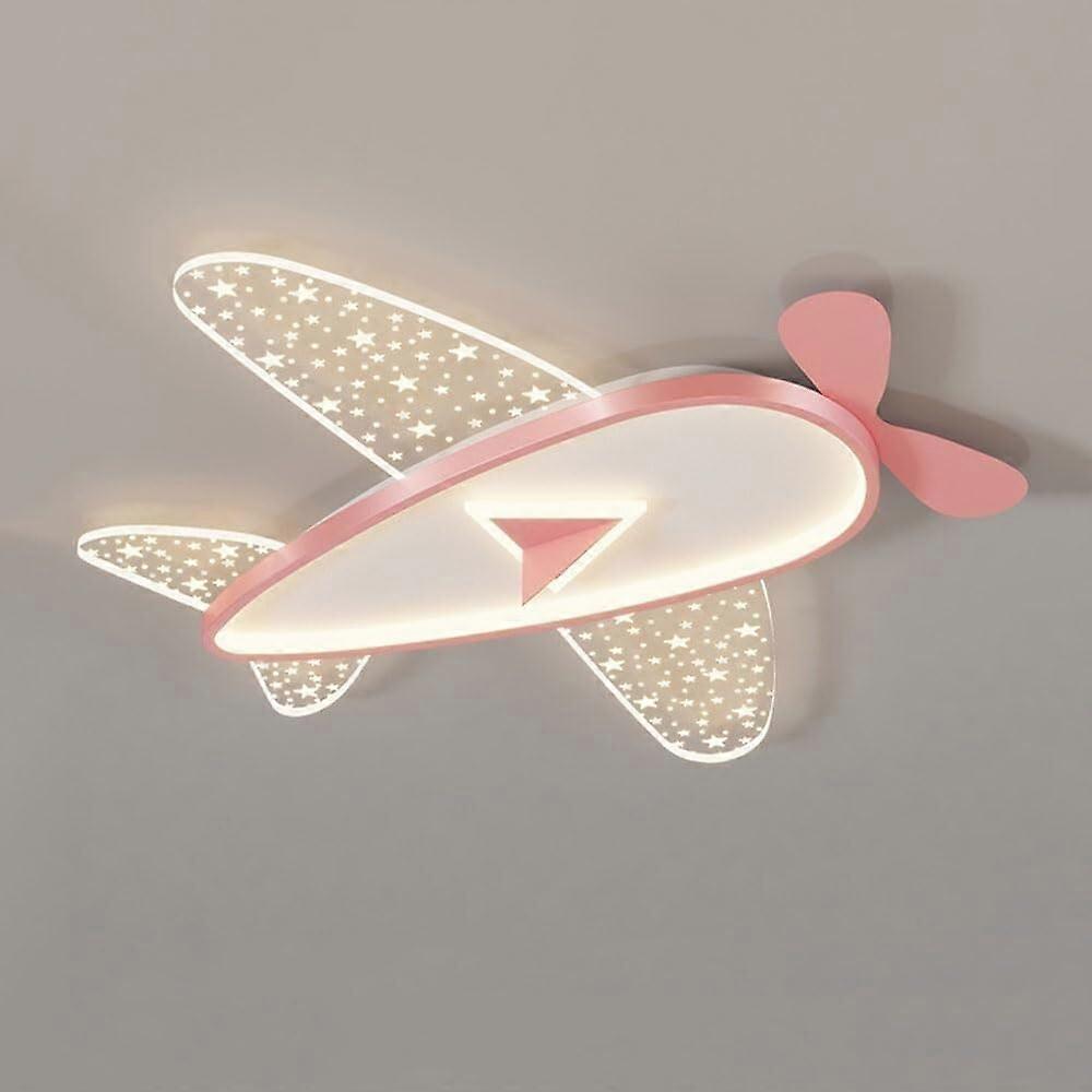 Kids Airplane Flush Mount Ceiling Light with Adjustable LED, Nordic Bedroom Lamp for Nursery Pink