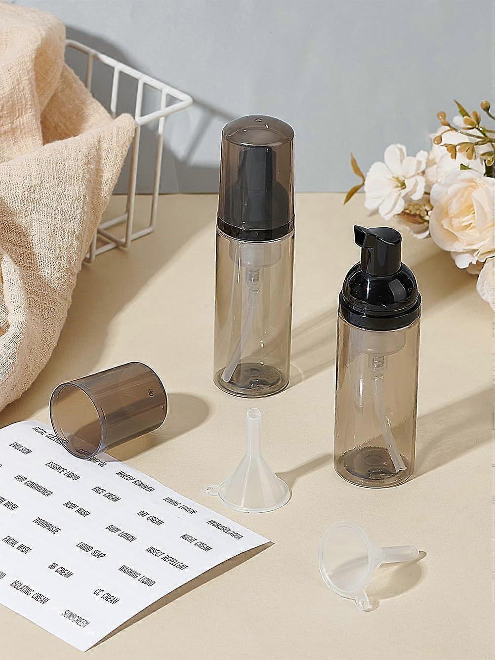 2Pcs Travel Size Foam Pump Bottle Plasitc Refillable Spray Bottles with Funnel Hopper and Stickers for Portable Mini Perfume Travel Purse Essential Oi