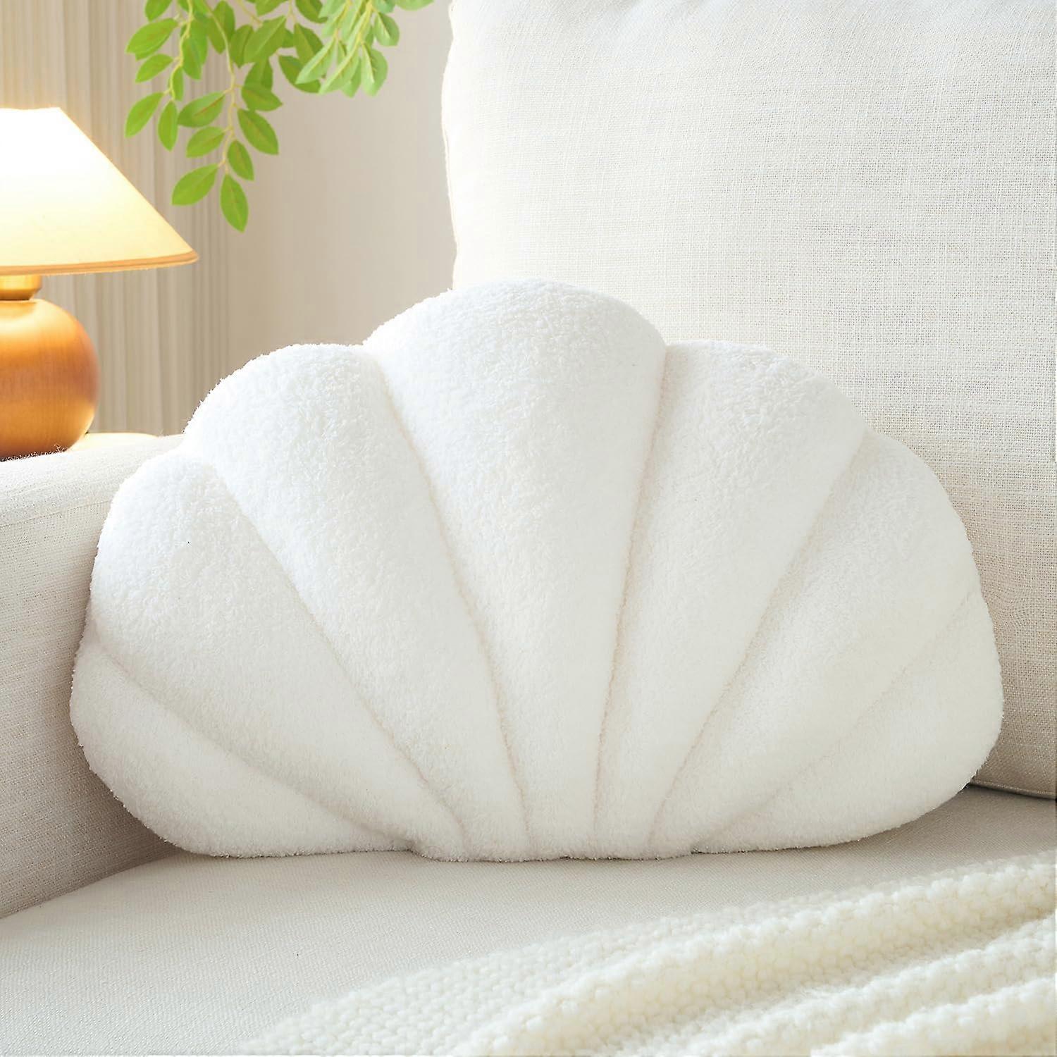Seashell Throw Pillow Soft Plush Shell Shaped Cushion for Couch or Bed White 13 Inch
