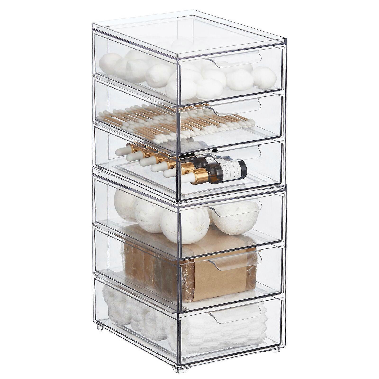 mDesign Plastic 3 Drawer Stackable Organizer for Bathroom Storage, 2 Pack, Clear