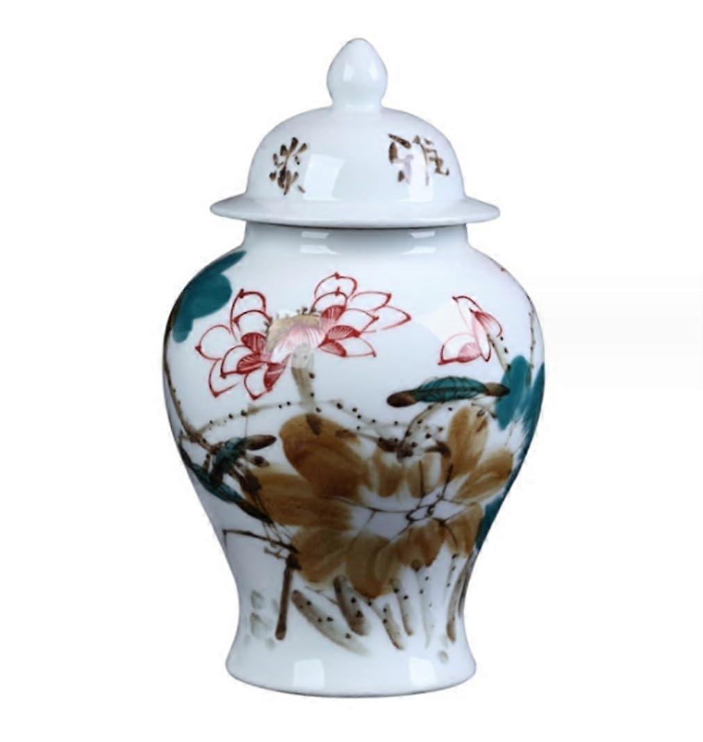 White Ceramic Ginger Jar Vase with Elegant Oriental Design and Handcarved Openwork Pattern 22x39cm