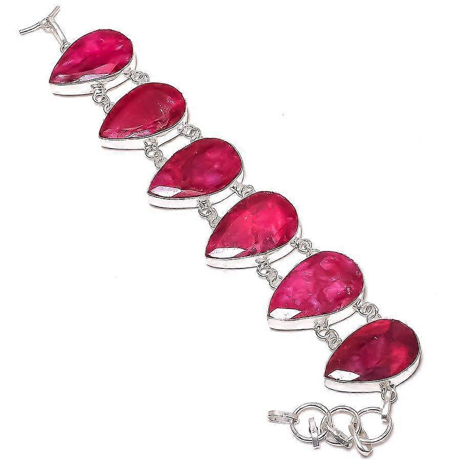 Ruby (Simulated) Gemstone Handmade 925 Sterling Silver Bracelet 7-8" a9K53