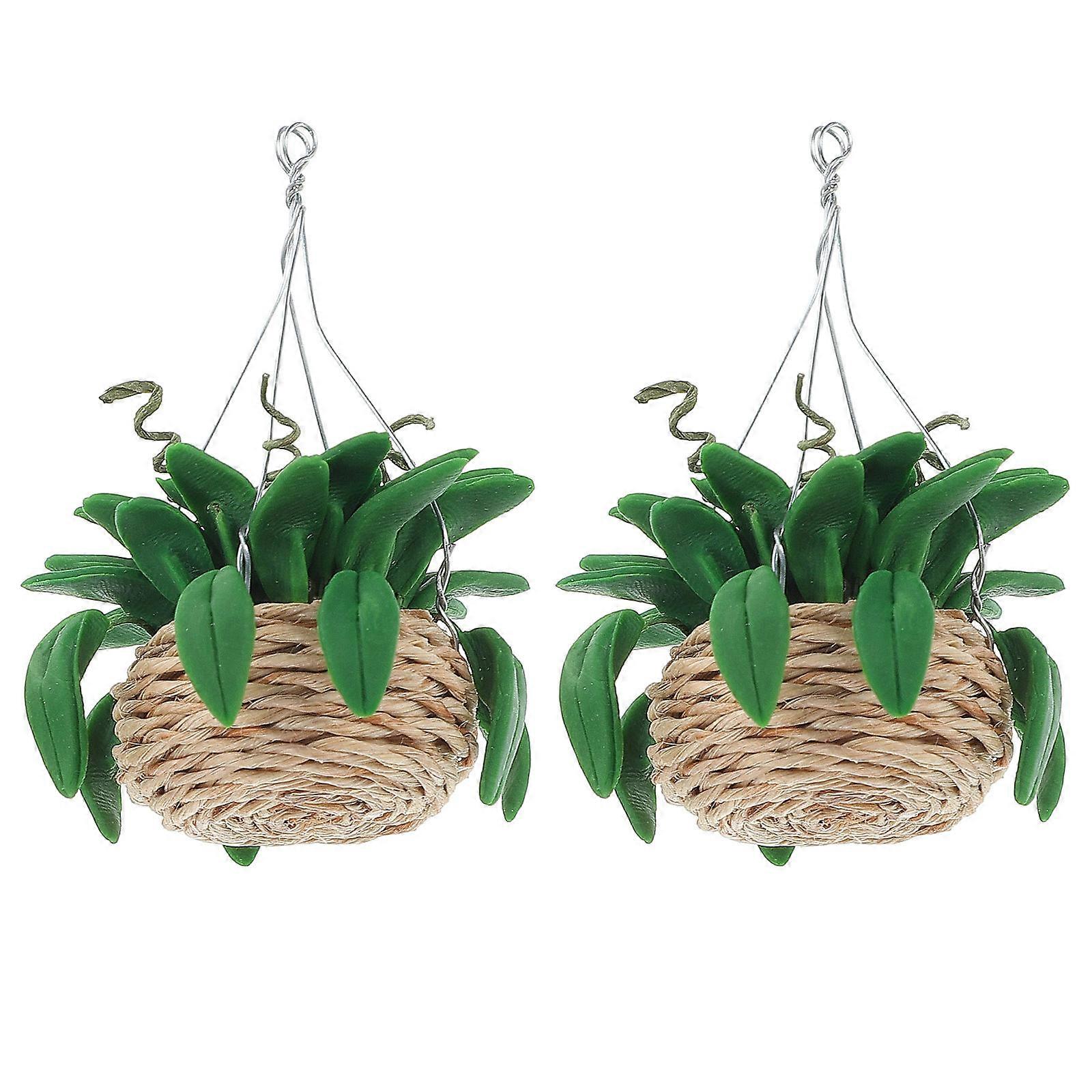 Mini Dollhouse Accessories Artificial Plants for Hanging Pot 2Pcs