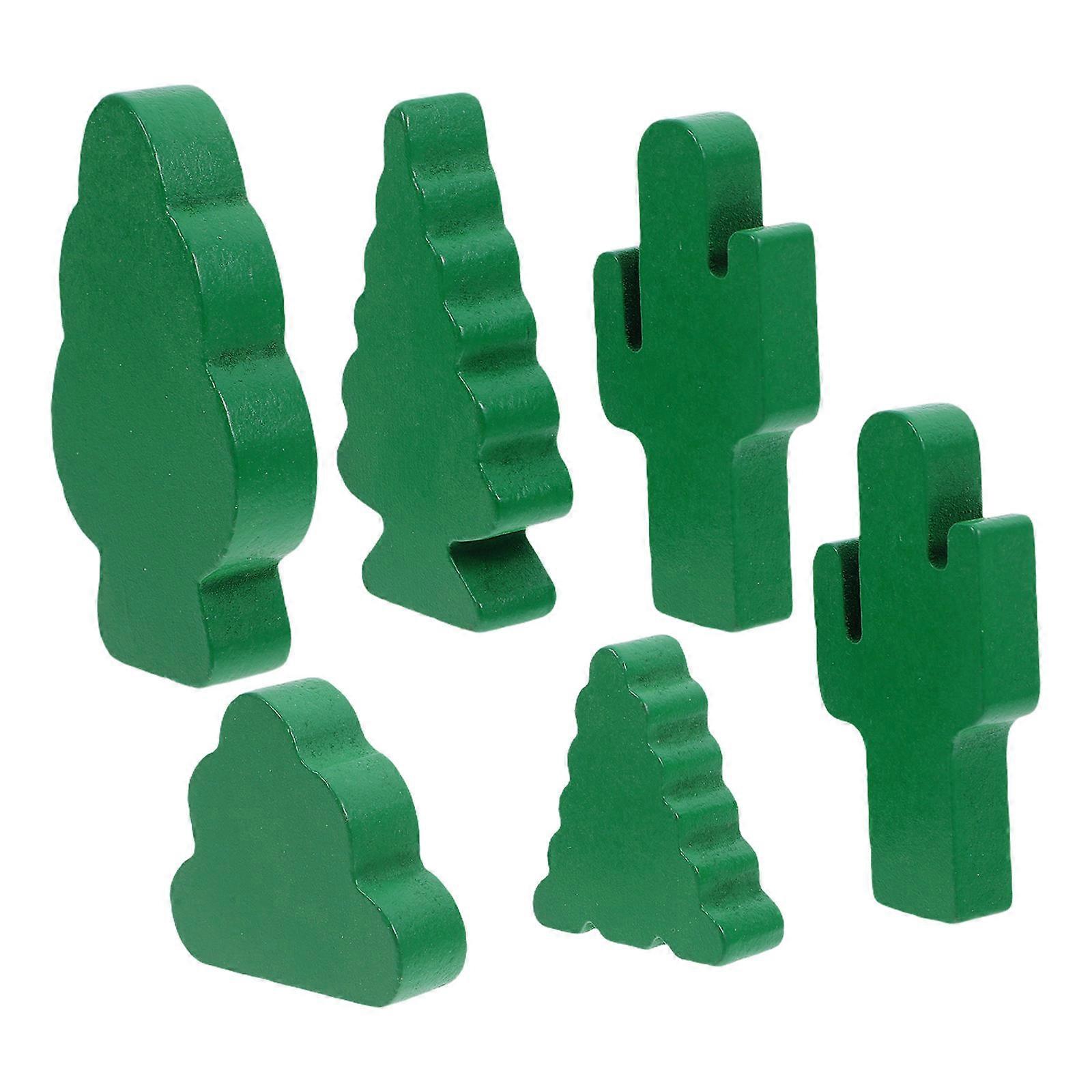 Mini Wooden Trees Green Micro Landscape Model Decoration 6Pcs