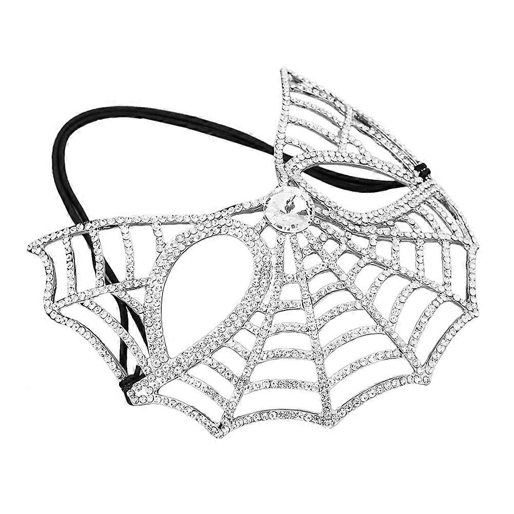Silver Rhinestone Mask with Cobweb Pattern for Women 1 Piece Party Accessory