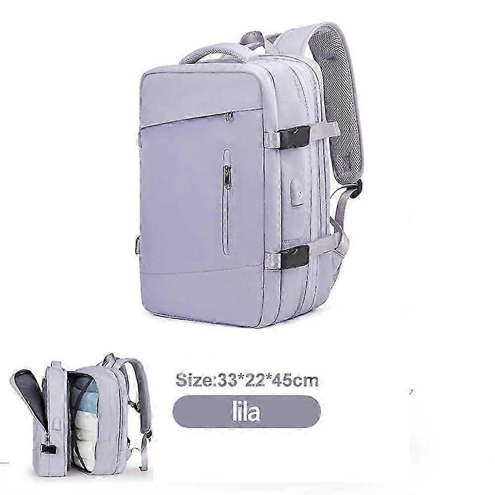 Viaje sem esforço com a mochila dobrável roxa de 25 a 26 polegadas.
