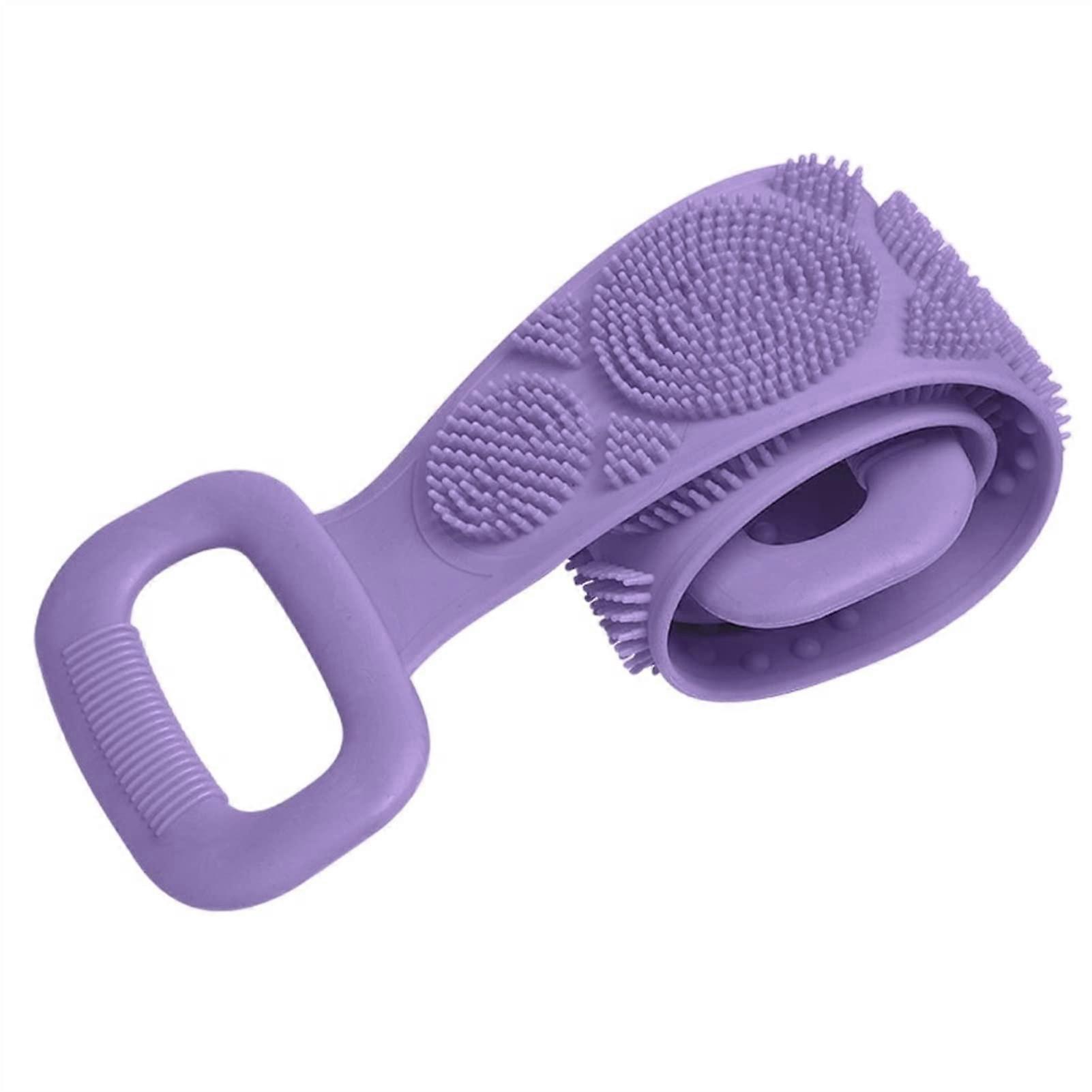 Bath Brush Silicone Exfoliating Scrubbing Towel 2 Pack with Long Handle for Deep Cleansing Purple