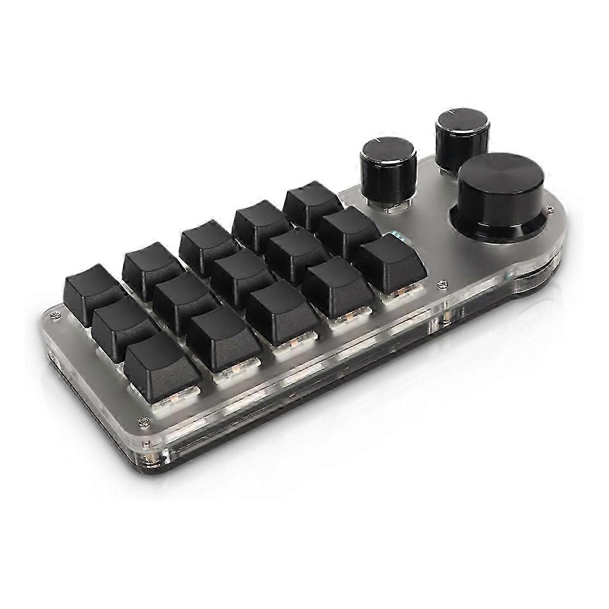 15 Keys 3 Knobs Macro Programmable Keyboard, 3 Connection Modes One Handed Macro Mechanical Keyboar