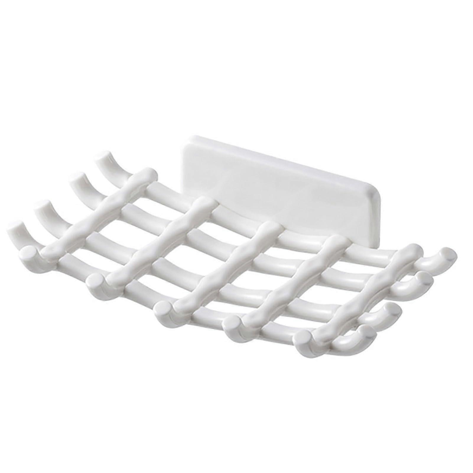 Bathroom Soap Holder Wall Mounted Self Draining with Hooks Waterproof White Space Saving