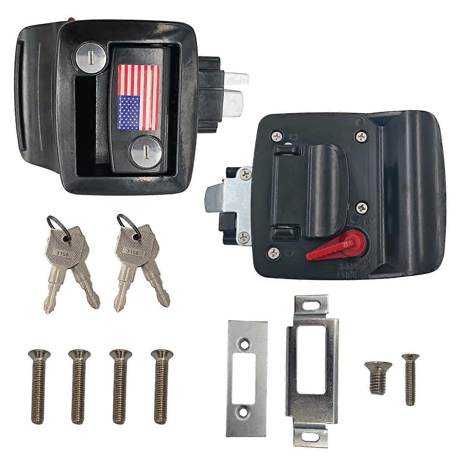 RV Door Lock Replacement with Keys, Black Universal RV Door Handle, Secure Durable Construction