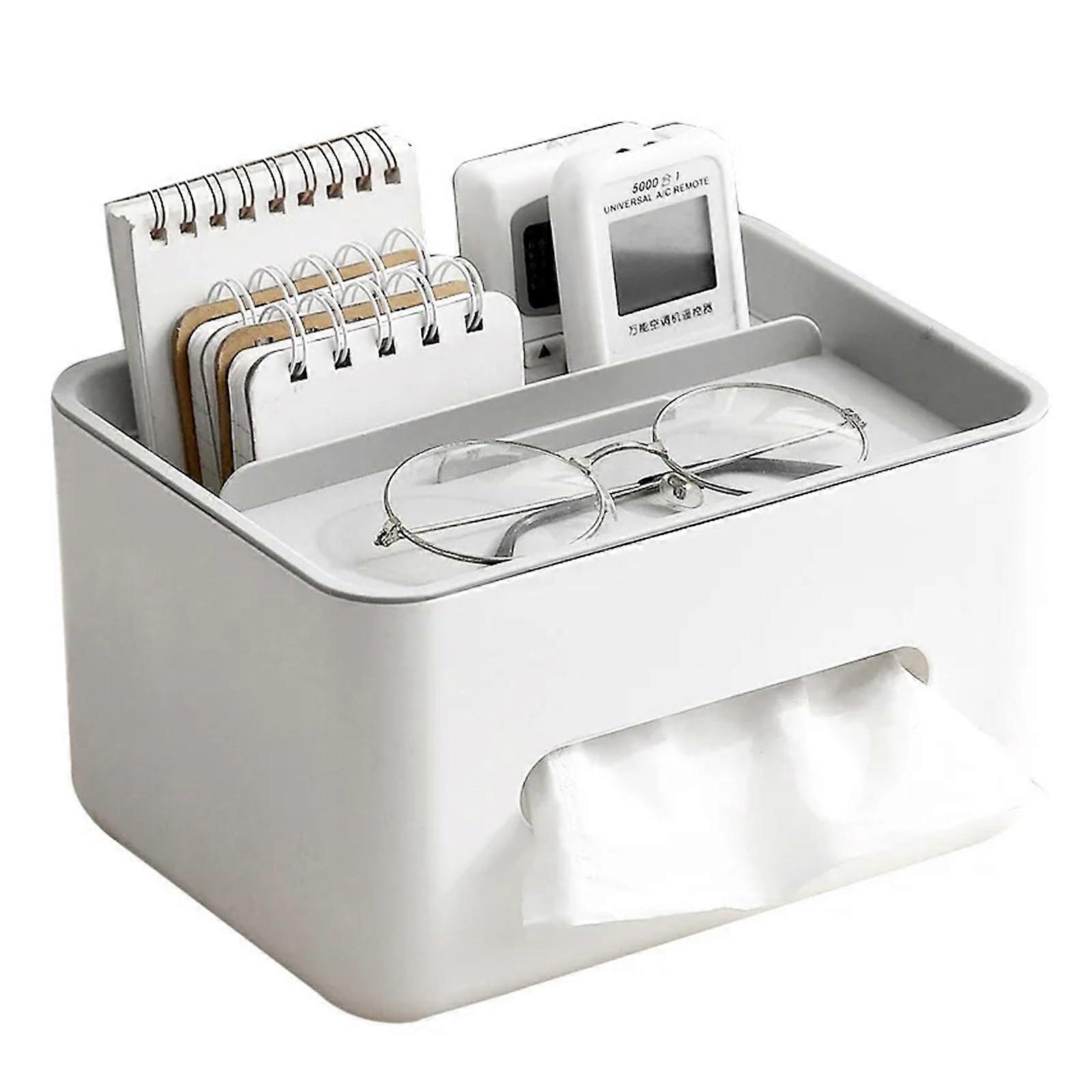 Tissue Box Cover with Waterproof Dustproof Design and Remote Control Storage Organizer Gray