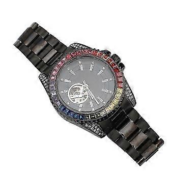 x Automatic Mechanical Watch Rhinestone Colorful Automatic Mechanical Water Resistant Wrist Watch Chronograph Men Watch with Steel Strap Black