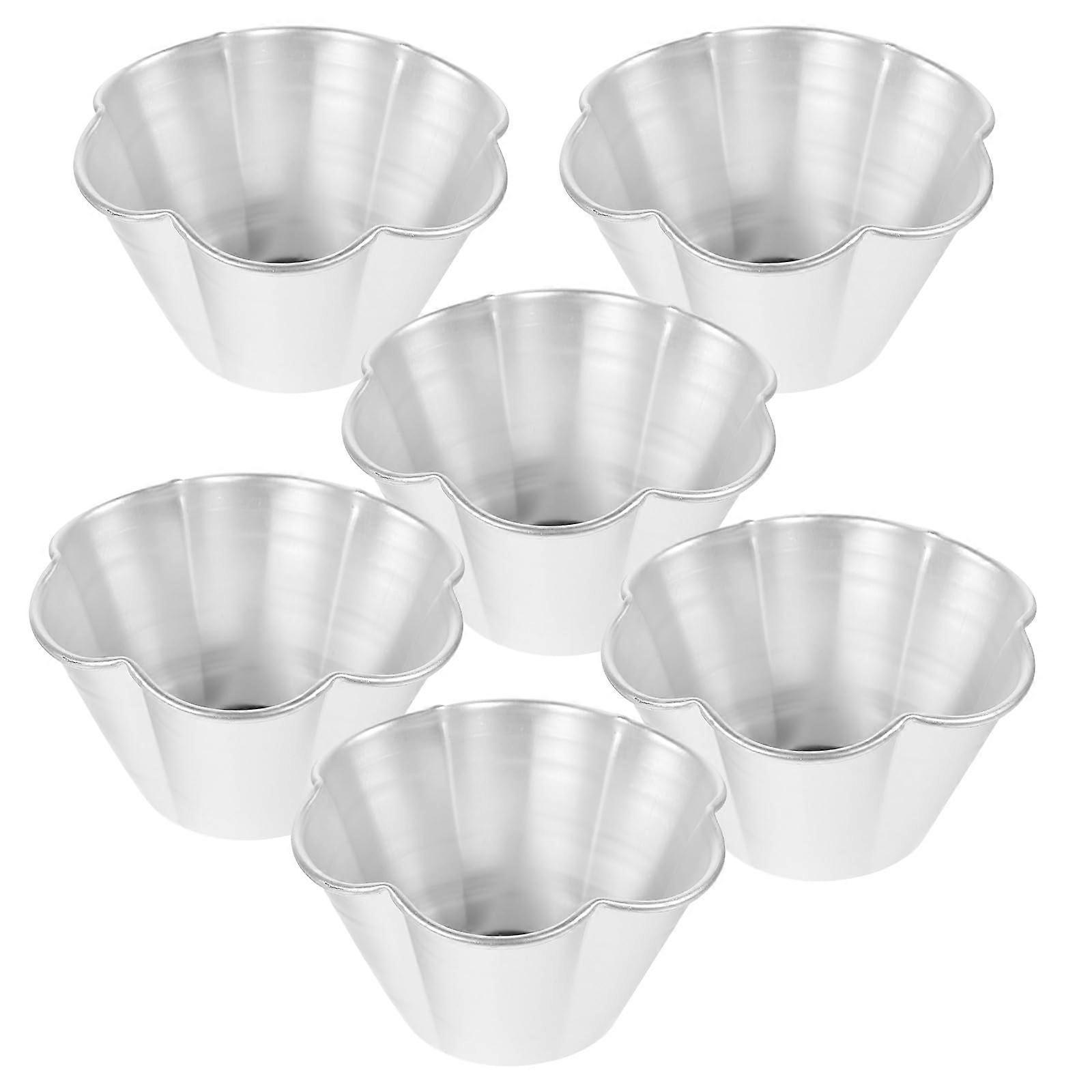 6Pcs Mini Cake Molds SixPetal Shape Aluminum Baking Cups Reusable Jelly Pudding Bakeware