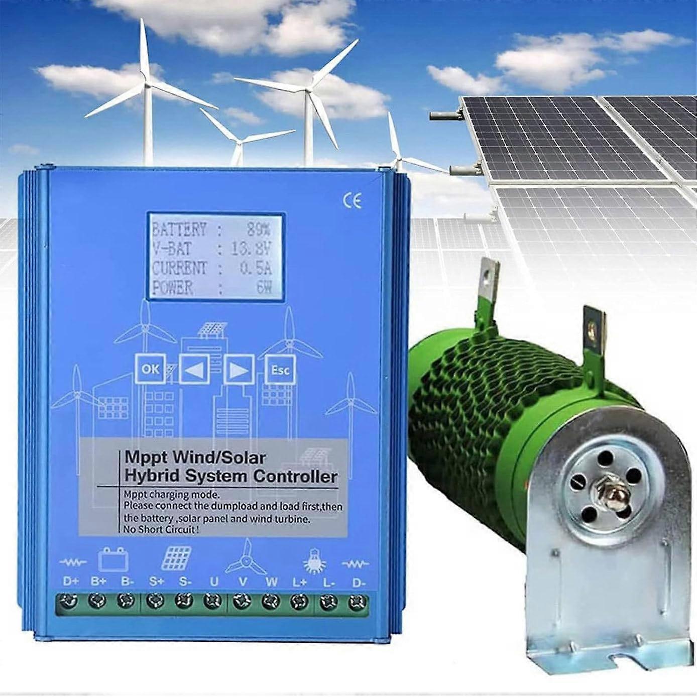 MPPT Wind Solar Hybrid Charge Controller 600W 12V 24V 48V with Dump Load LCD Boost Off Grid
