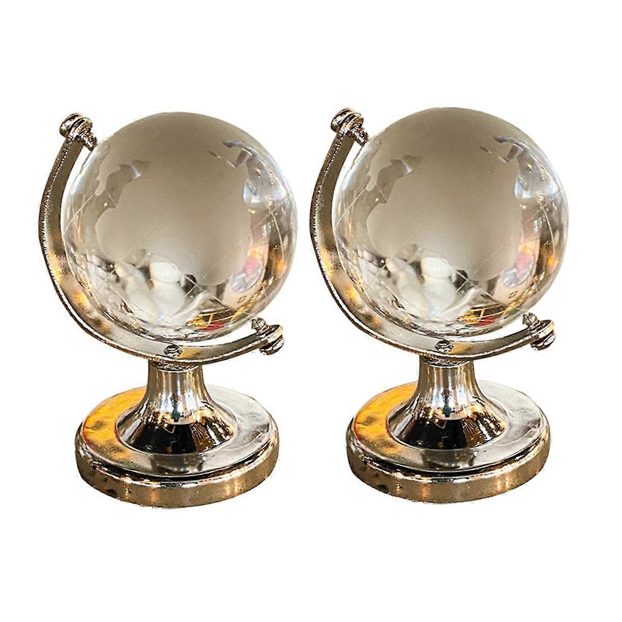 Mini Glass Globe Pair with Interactive Rotation, Vintage Style Desktop Decor for Office and Classroom
