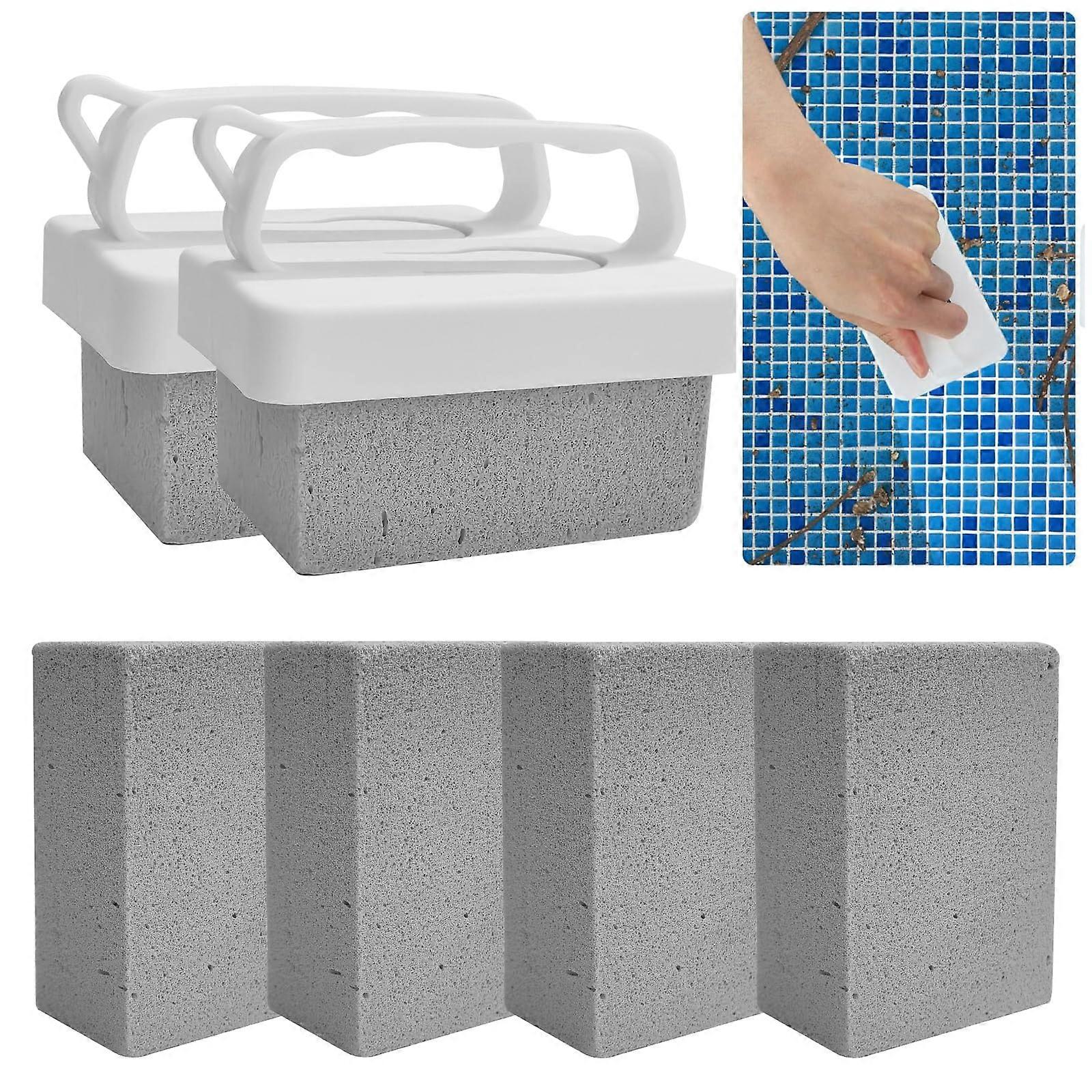 6 Pack Pool Pumice Stone Cleaning Kit with Ergonomic Handle and Replaceable Blocks for Tile and Spa Stain Removal