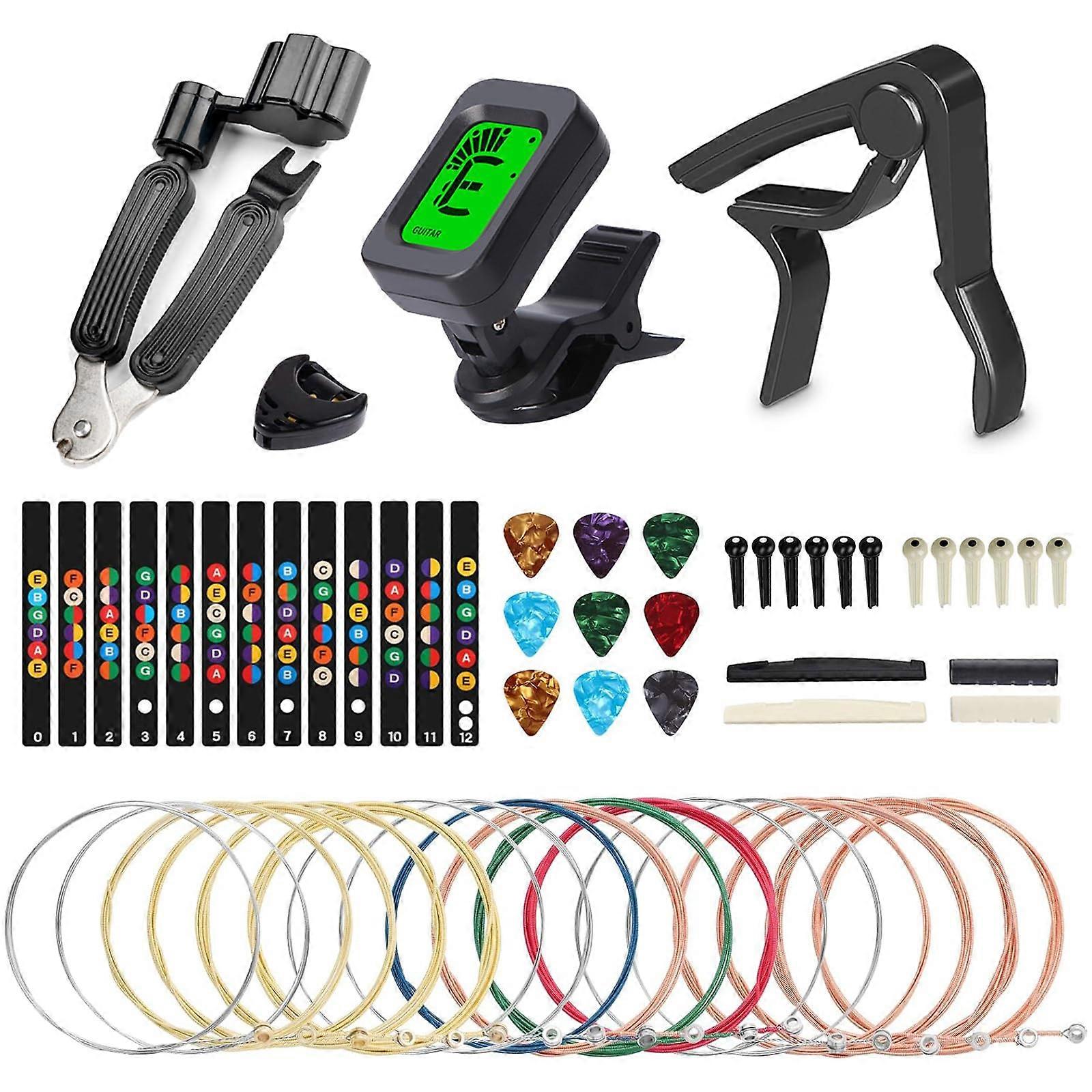 Guitar Accessories Kit with Strings Tuner Capo and Winder for Quick String Replacement and Accurate Vibration Tuning