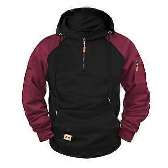 Herenhoodie, wijnrood, vintage patchwork, lange mouwen, pullover van zachte, ademende stof, maat L