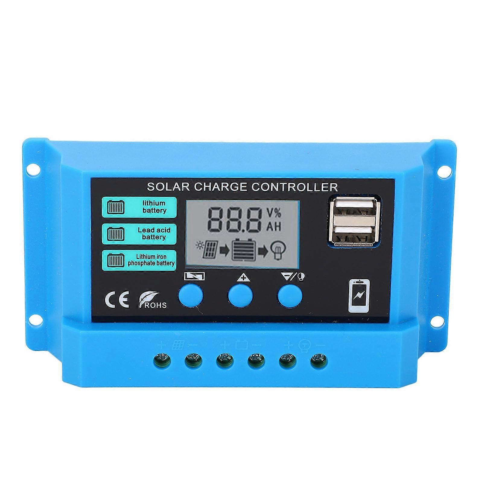 30A PWM Solar Charge Controller with LCD, Dual USB Outputs for 12V 24V Battery Systems