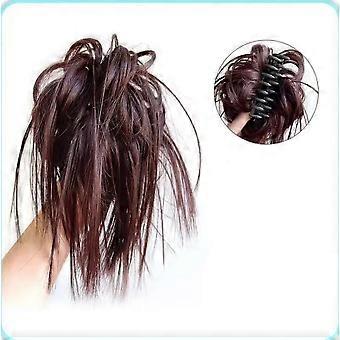 Messy Bun Hair Piece Claw Clip, Hair Bun Wavy Curly Chignon Hair Bun Extensions Hair Scrunchie for Women-Dark Brown