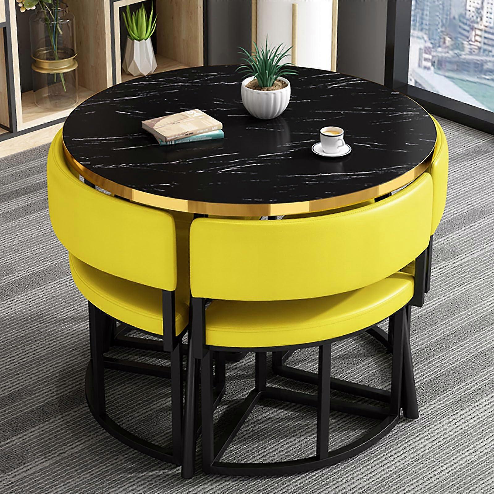 Modern Round Dining Table Set for 4, 80cm Conference Table and Chairs, Compact Versatile Design