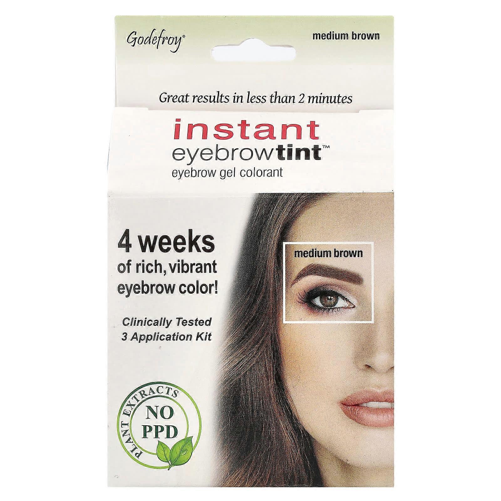 Godefroy, Instant Eyebrow Tint, Medium Brown, 3 Application Kit