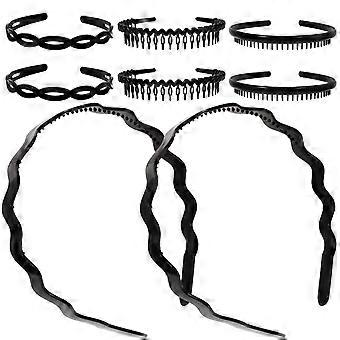 Fashion Black Headbands with Teeth Non-Slip 8Pcs Headbands for Women