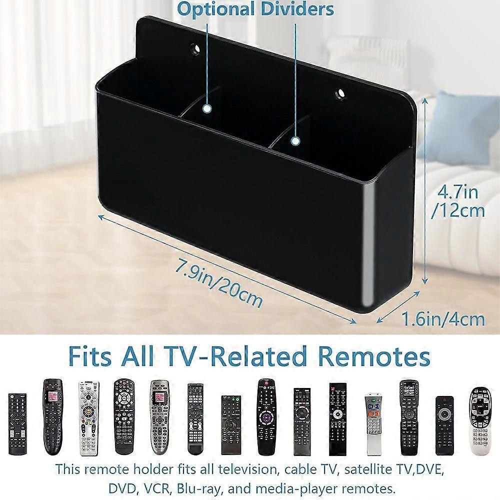 3 Slot Adjustable Remote Control Holder Wall Mount - Durable, Customizable Organizer for Remotes & Small Items