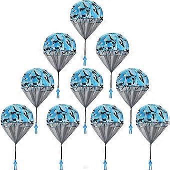 10 stuks parachute speelgoed, camouflage blauwe parachute mannen speelgoed kluwen vrij gooien hand gooien outdoor vliegen geschenken paratrooper speelgoed geen batterij