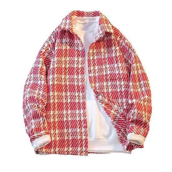 Men Woolen Jacket Lapel Long Sleeve Plaid Pattern Single-Breasted Coat with