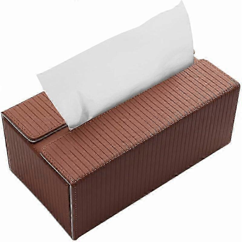 Rectangular Leather Tissue Box compatible with Home Car (Brown + Gray Stripes)