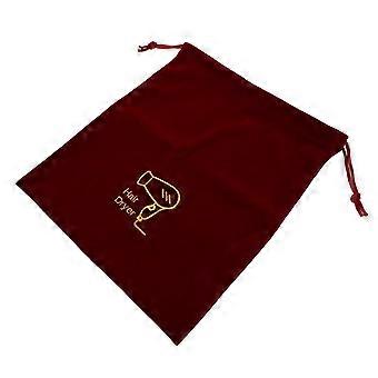 Travel Hair Dryer Bag Dark Red Soft Velvet Drawstring Pouch for Hair Tools and Jewelry Storage