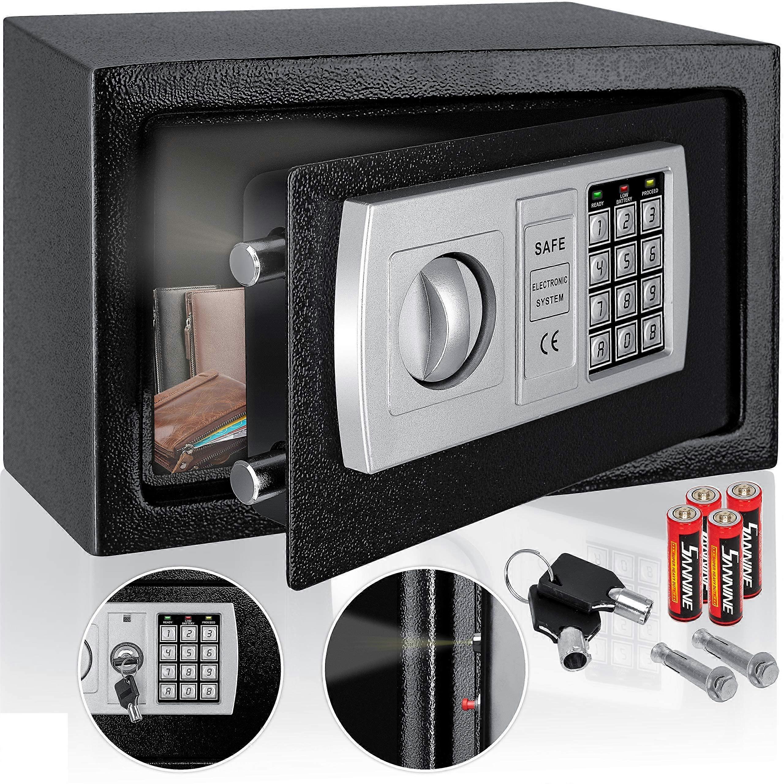 Electronic Safe with Double Bolt Lock, LED Indicator, Programmable Code, Wall or Floor Mount, Black