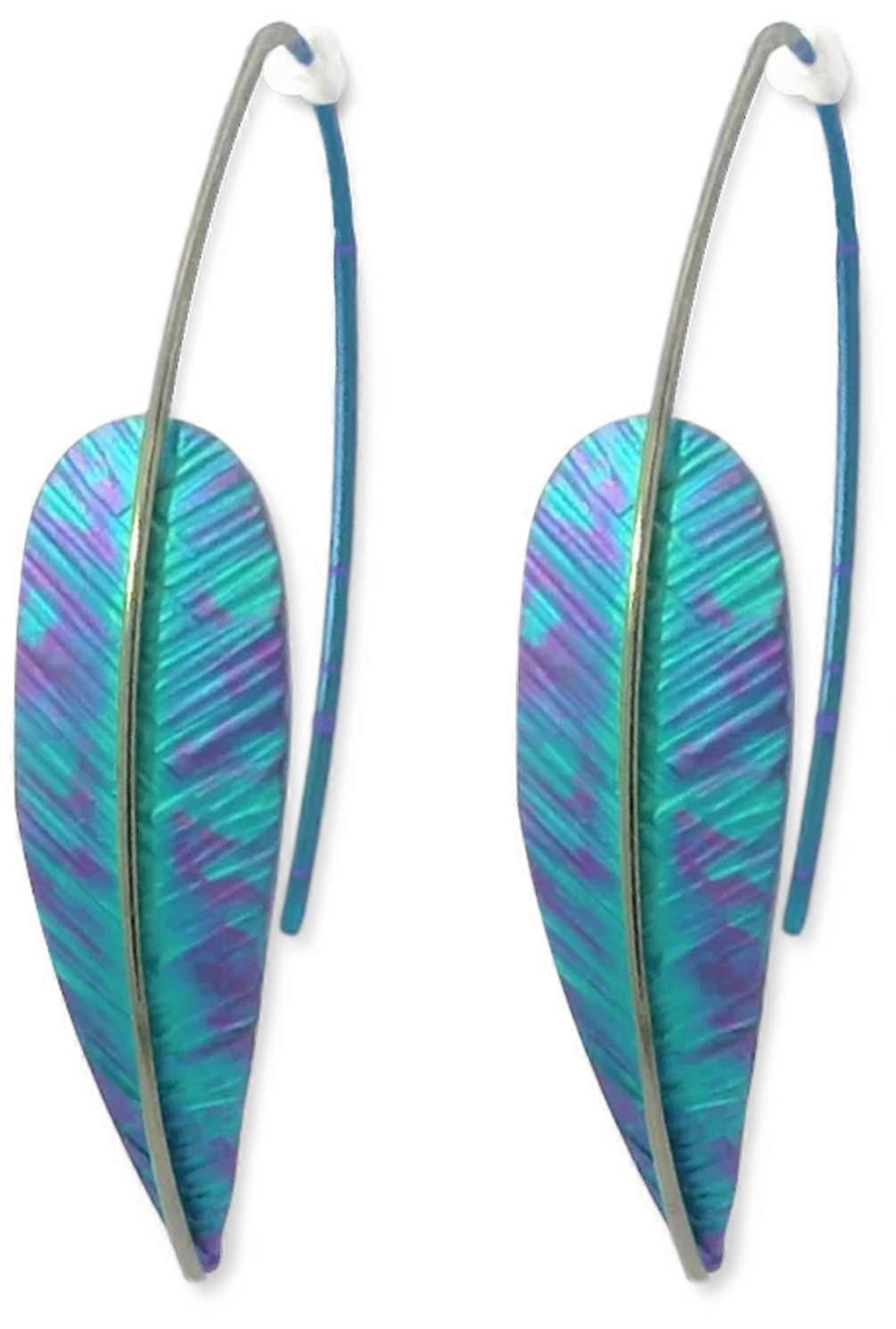Ti2 Titanium Fletching Drops Earrings - Kingfisher Blue