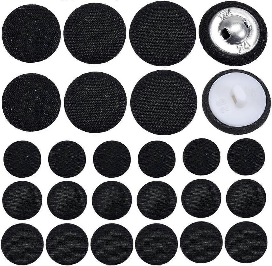 60Pcs Cloth Buttons Black 17x7mm