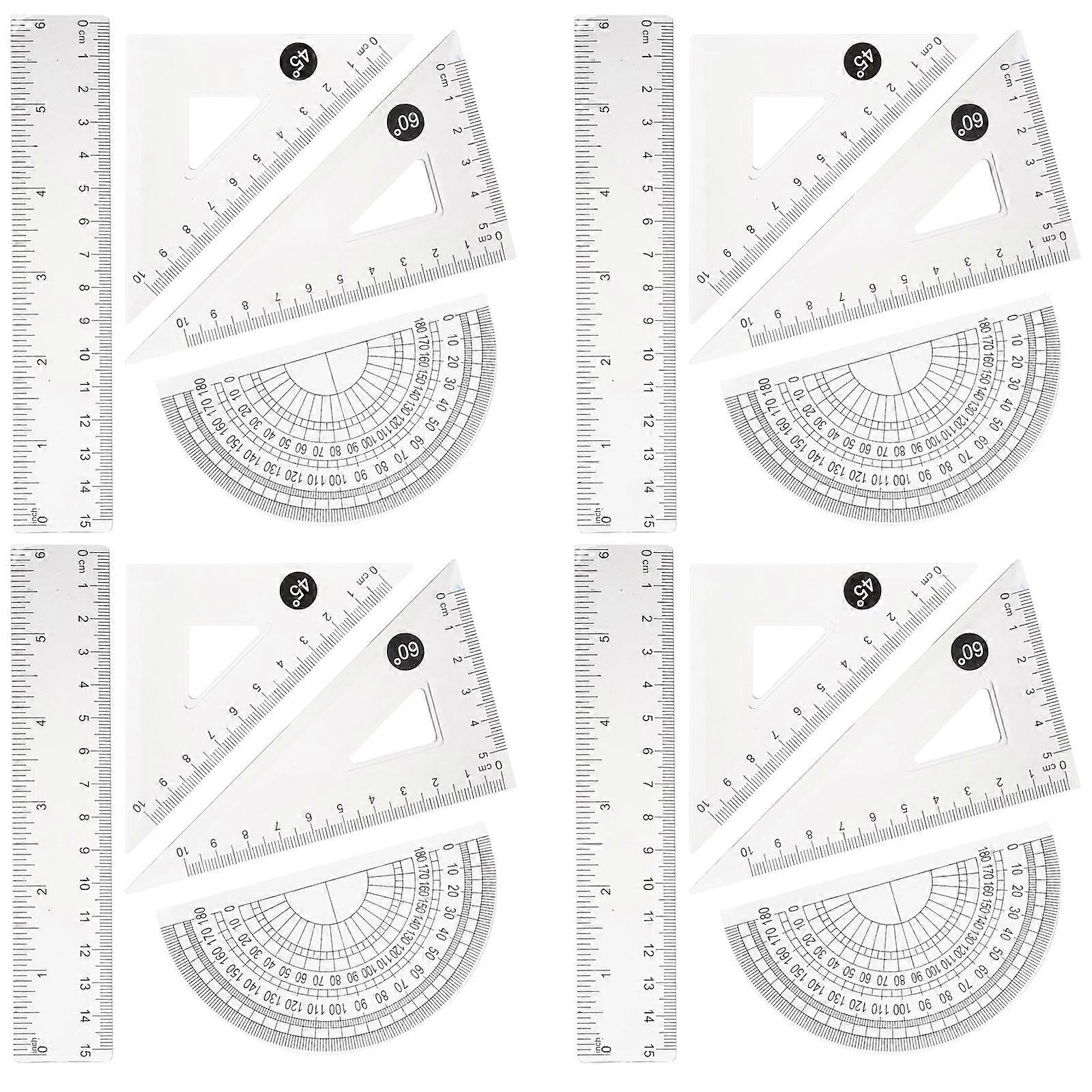 Plastic Drawing Ruler Transparent Scale for Measuring 4Sets for Designers