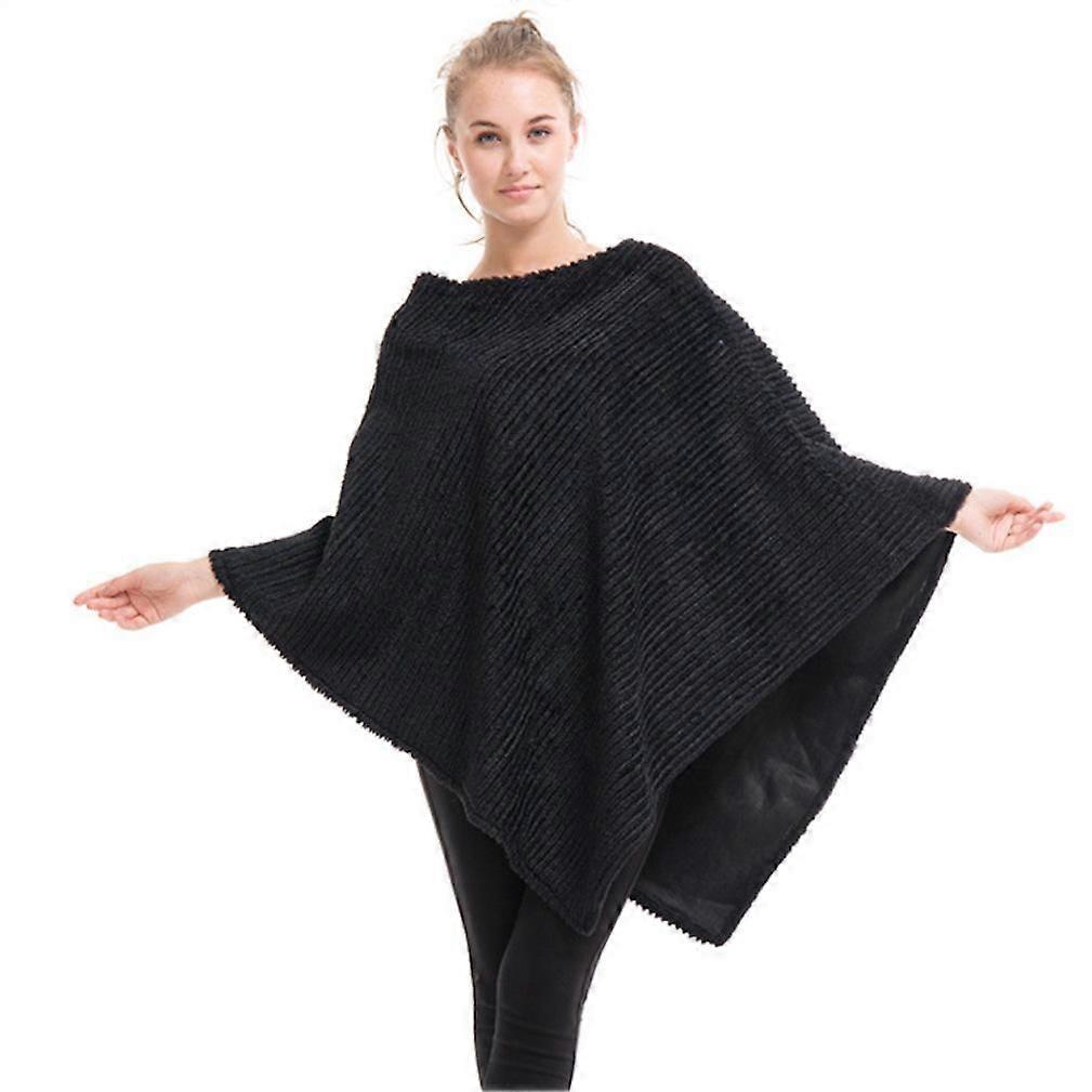 Solide noir pull châle poncho lâche pour dame