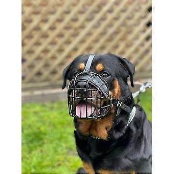 Museruola robusta in metallo a cestello per cani Rottweiler, Mastino, Golden Retriever e altre razze, in pelle nera R1