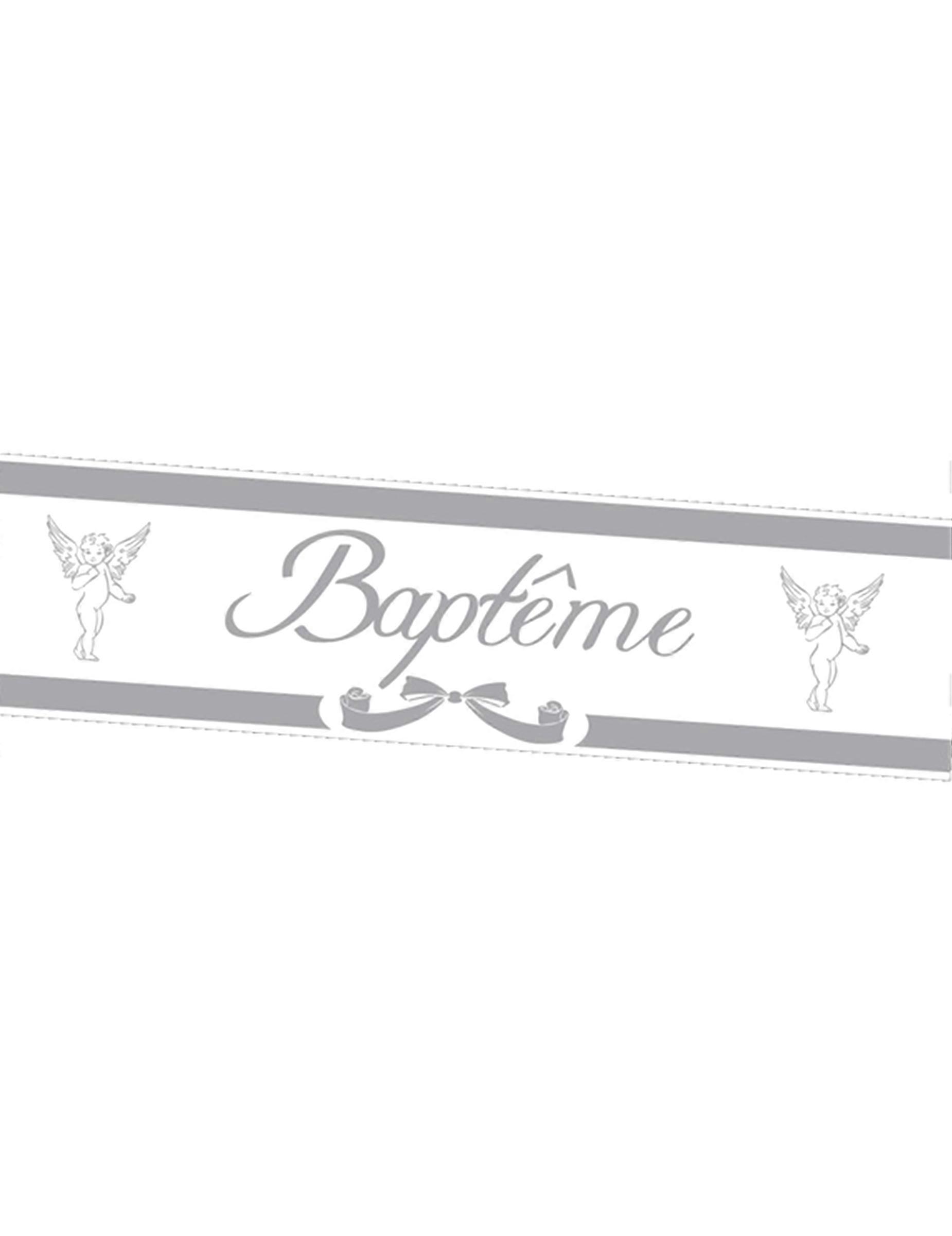 Bannière baptême argentée avec anges 2.44m