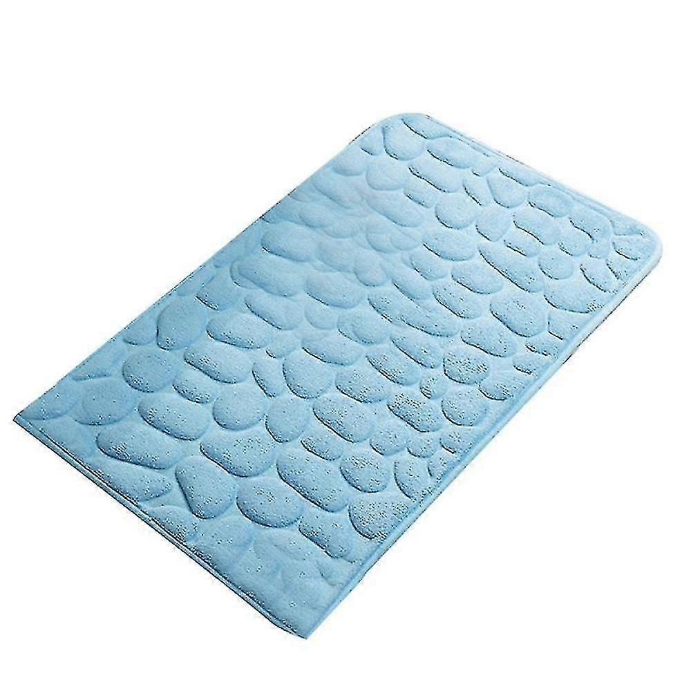 Cobblestone Embossed Bathroom Bath Mat Blue