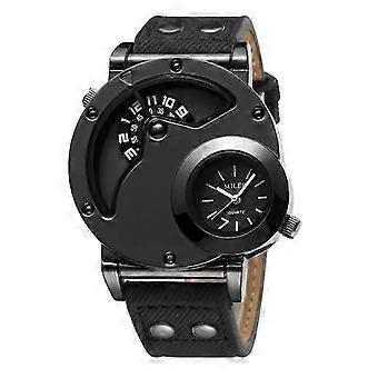 Mens Large Dial Dual Movement Quartz Wrist Watch, World Time, Round Alloy Case, Canvas Band, Screw-Down Crown, Stainless Steel Pin Buckle, 43mm Dial