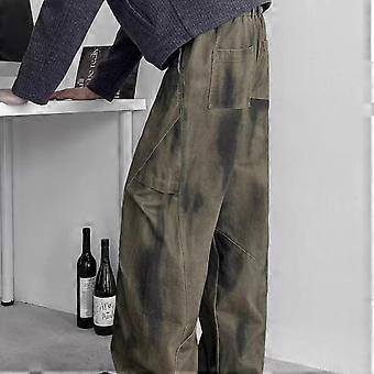 New neutral wind vintage trendy pants dirty dyed wasteland wind pants straight pants men and women couple mud dyed long pants