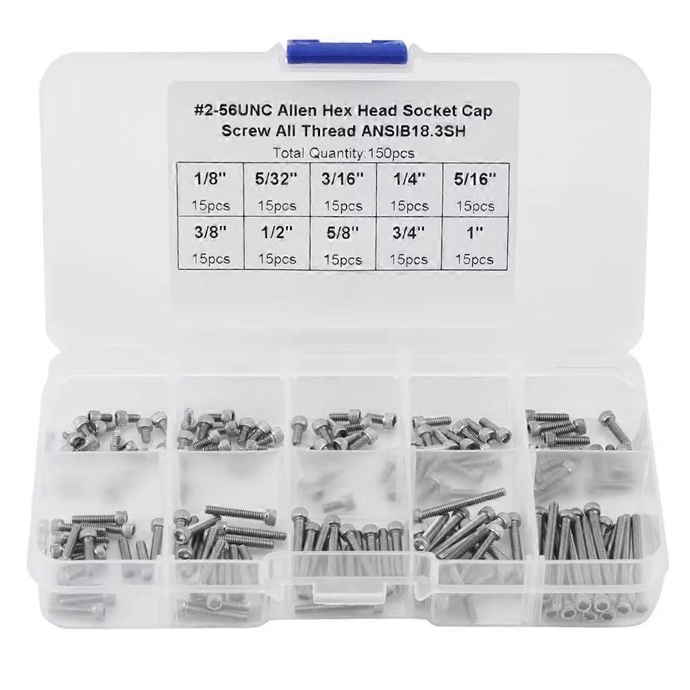 9 Sizes Hex Socket Head Screws Assortment Set with Plastic Box 2-56 UNC Socket Head Screws Socket Head Screws