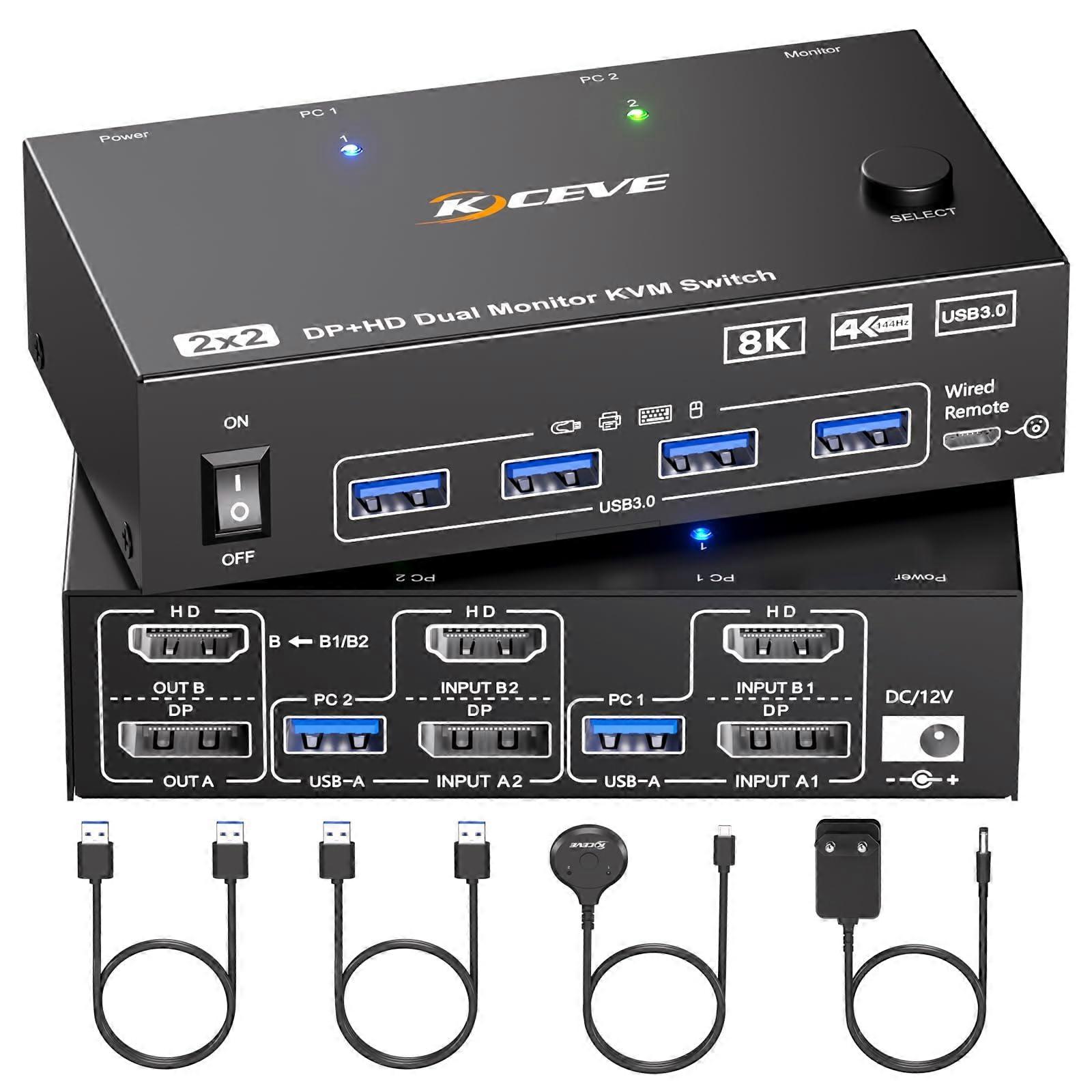 HDMI DisplayPort KVM Switch 2 PC 2 Monitoren