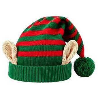 Christmas Elf Ears Hats with Pom Pom, Elf Crochet Santa Hat, Unisex Warm Knit Hat for Xmas New Years Party, Elf Costume Accessories
